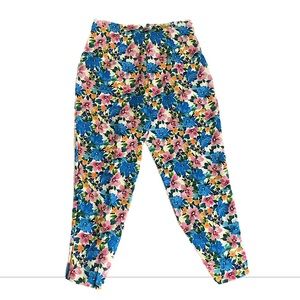 Zara Floral High Waist Pleated Trousers Ankle Length size XL NWOT